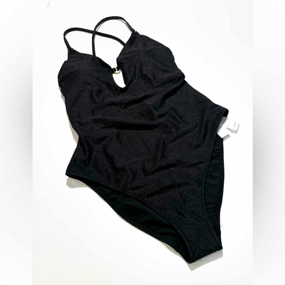 Aerie Shine Rib Full Coverage Black One Piece Swimsuit Women’s Size M NWT - Picture 5 of 16